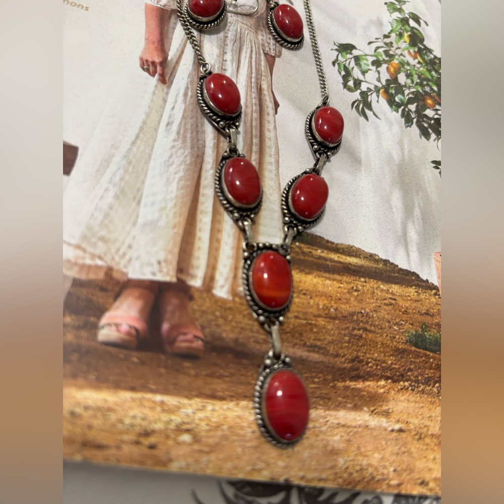 Vintage Red Teardrop Statement Necklace and Earrings - Picture 4 of 6